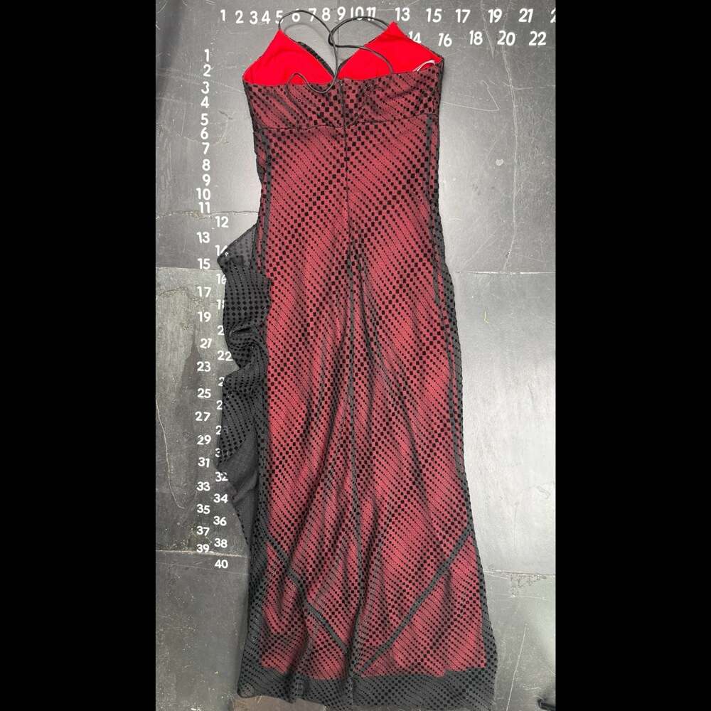 De Laru Collection Vintage Red & Black Mesh Overlay Ruffle Maxi Dress Size 5/6 - Picture 3 of 4
